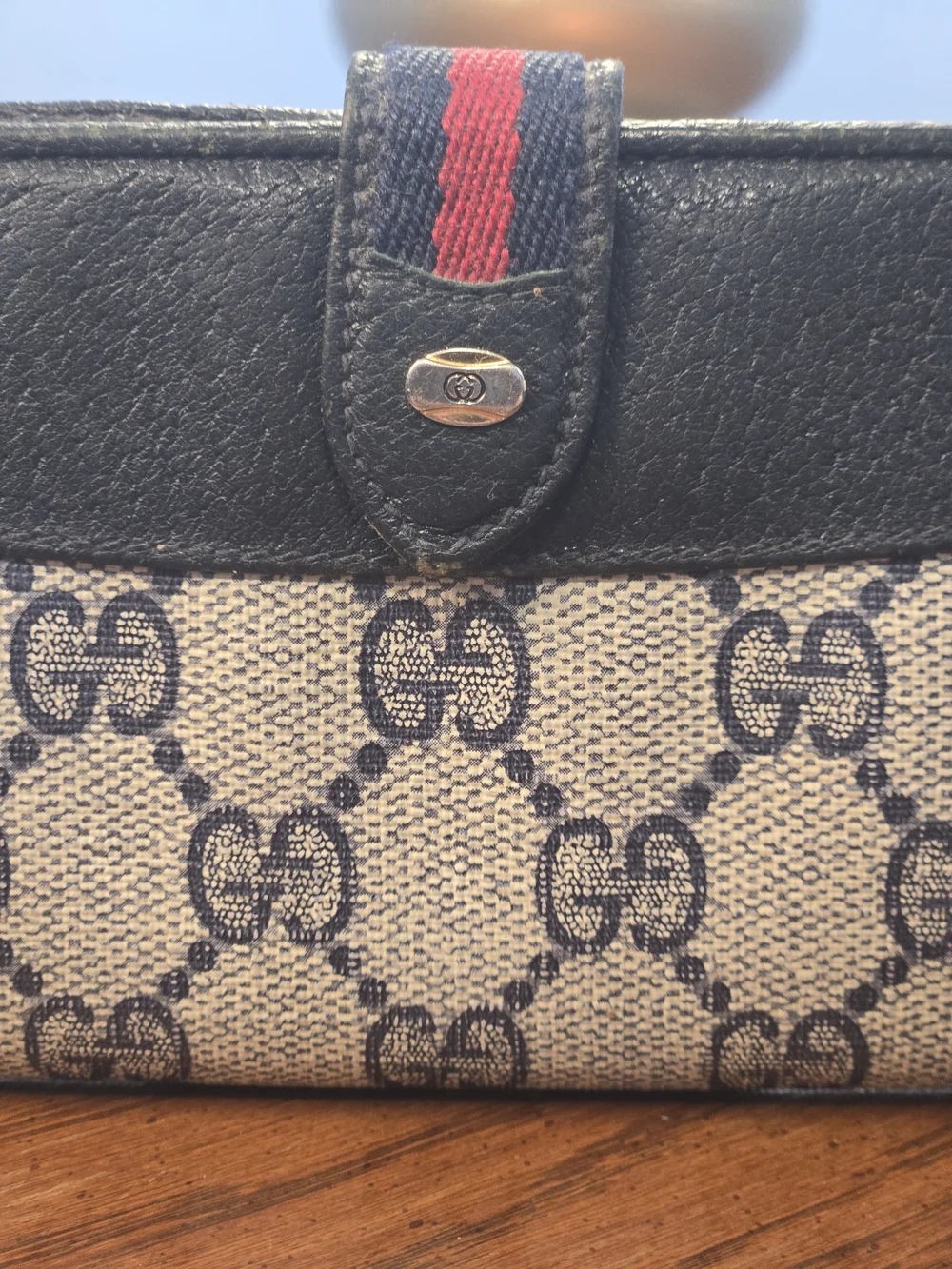 Vintage Gucci GG Canvas Sherry Line Wallet Black Leather Trim Italy Authentic - Picture 2 of 16